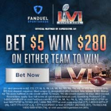 FanDuel Sportsbook Offering 56-to-1 Odds Promotion for Super Bowl 56: Bet $5  to win $280!